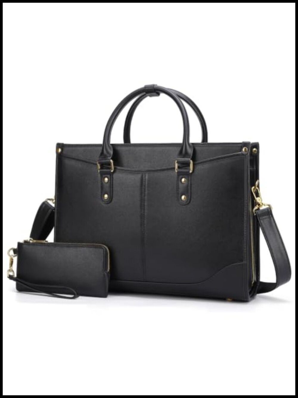Genuine Leather Tote Bag Detachable 15.6 Inch Laptop Compartment Wallet Set